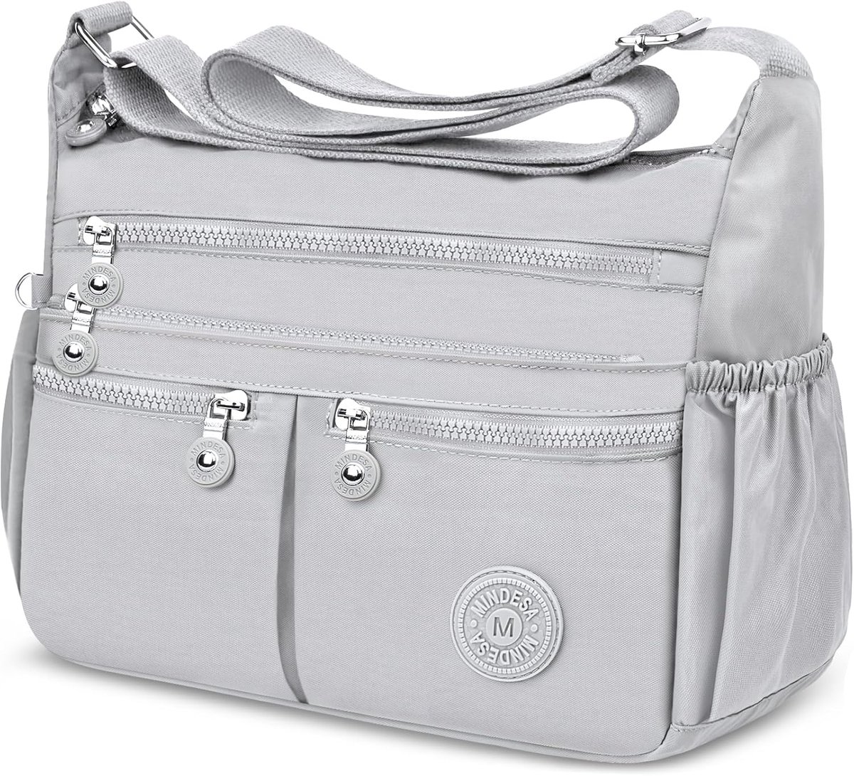SnelShoppen - TEUEN Crossbody Bag Dames, Grote Capaciteit Waterdichte Nylon Schoudertas, Casual Handtas, Lichtgrijze Messenger Bag met Vakken