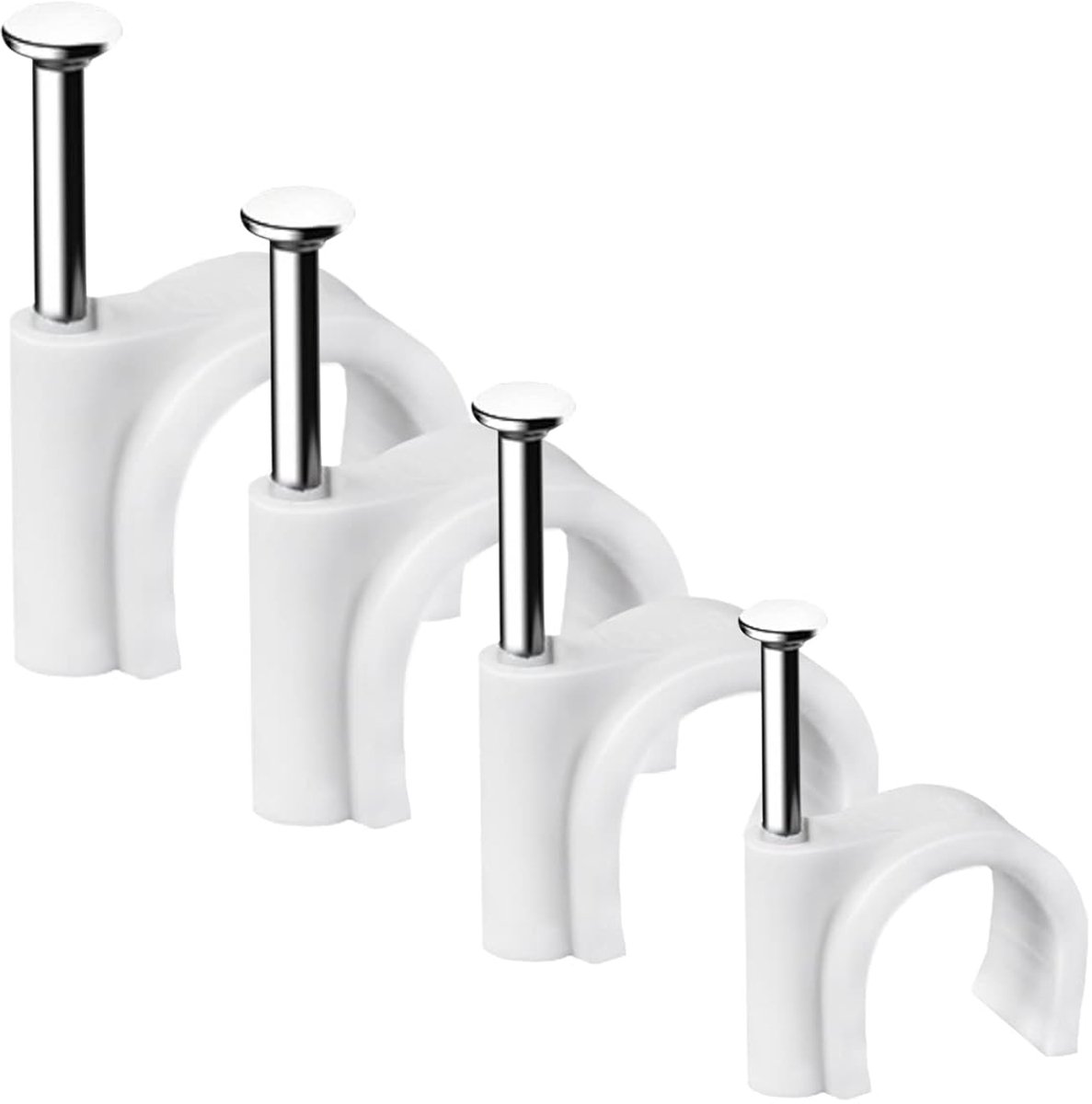 Thijox - Kabelclips 400 stuks - Sterke Nagels - Duurzaam Wit Rond - 4 Maten 4mm 6mm 8mm 10mm - Kabelhouder voor Netjes Beheren van Draad - Perfect voo