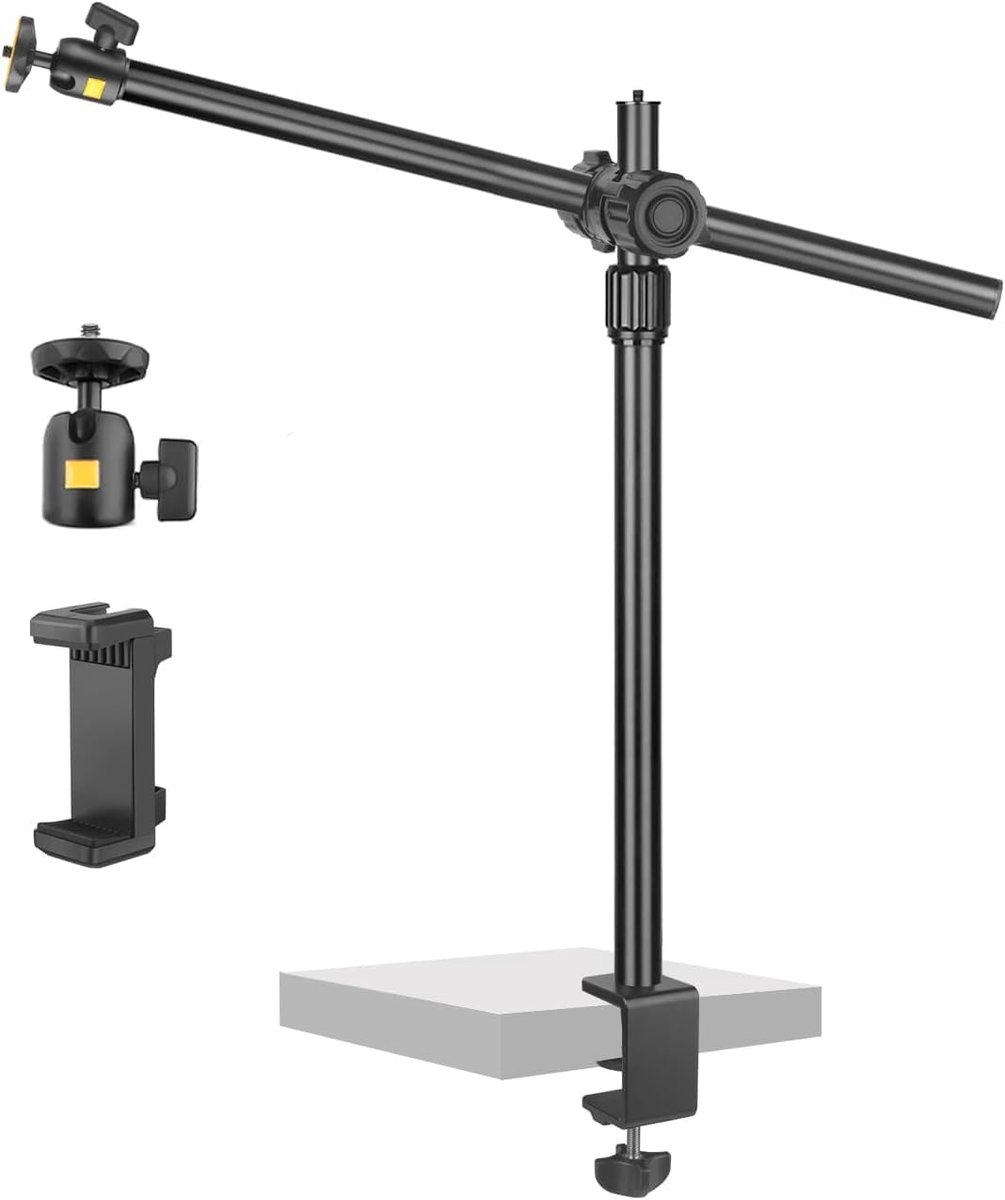 SnelShoppen - OS02 Overhead Statief 31-57cm Tafelstatief voor Camera, Verstelbaar Lichtstatief met Flexibele Arm, 1/4 Inch Kogelkop voor DSLR, Telefoo