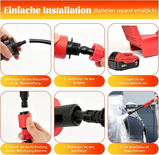 SnelShoppen - 6-in-1 Hogedrukreiniger 69 Bar/1000 PSI, Draagbare Accu Drukreiniger met Multifunctionele Sproeikop voor Auto's, Ramen, Tuinen, Zwembade van Snelshoppen — afbeelding 4