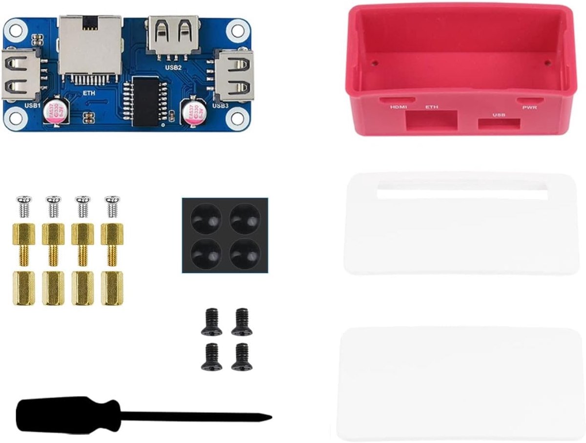 SnelShoppen - Ethernet/USB HUB Hoed B voor Raspberry Pi Zero/Zero W/2 W/Zero WH/2 WH, RJ45 Ethernetpoort, 3 USB Poorten, Compatibel met USB2.0/1.1, Co