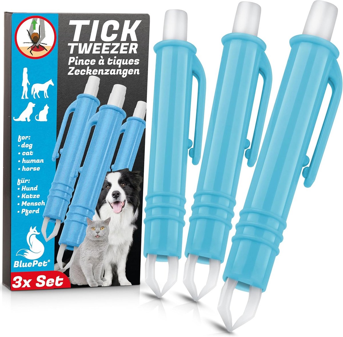 SnelShoppen - 3 x Automatische Tekentang voor Honden, Katten, Paarden en Mensen - Betrouwbare Tekenpincet - Perfecte Tekenverwijderaar voor Elke Teken