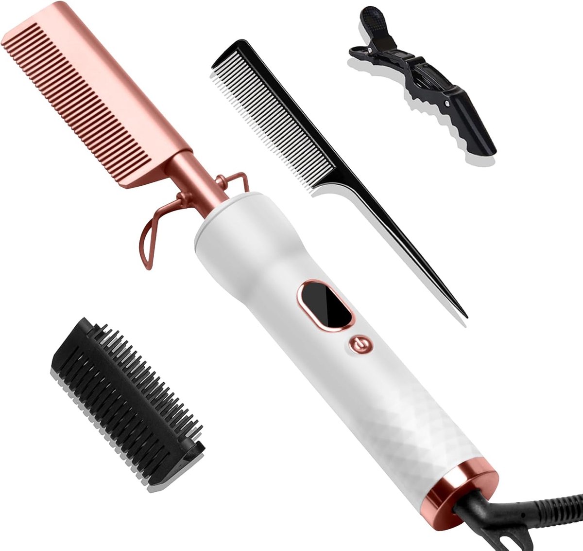 SnelShoppen - Stijltang Borstel voor Afro Haar en Pruiken, Elektrische Hete Kam met LCD 120-230℃, Keratine Gladmakende Hitteborstel voor Baard en Haar