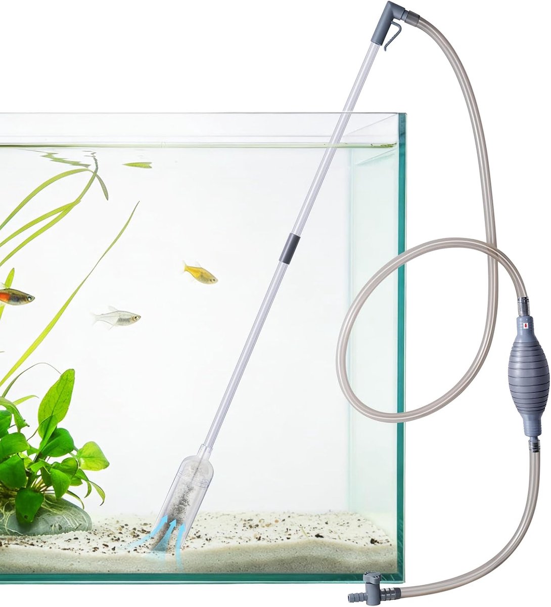 SnelShoppen - 3-in-1 Aquariumreiniger met Vacuümfunctie, Verstelbare Mulmzuiger, Grindreiniger, Waterwisselaar en Zandwasset met Handsifonslang en Ver