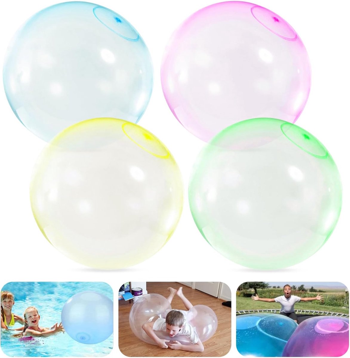 4 stuks Grote waterblaasbal, transparante springballon, opblaasbare waterballonnen, magische blaasbal luchtballonnen, tuin- en strandbal, zachte gombal, feestballon voor buiten (Grote maat)