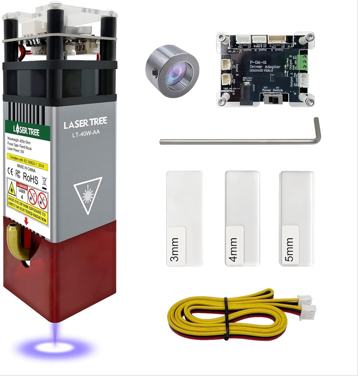 SnelShoppen - Laser Module 40W voor Houtbewerking, 45mm Focus, Snelle Gravure en Snijden, Ideaal voor 304 RVS, Plywood en Creatieve Projecten