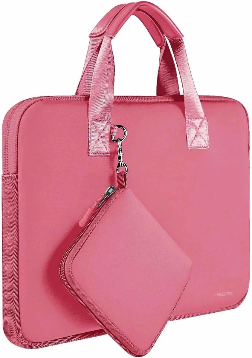 SnelShoppen - Laptop Sleeve 14 Inch Neopreen Computer Bag met Extra Vak, Geschikt voor MacBook Pro/Air en 14 Inch Notebooks, Roze Rood, Bescherming en