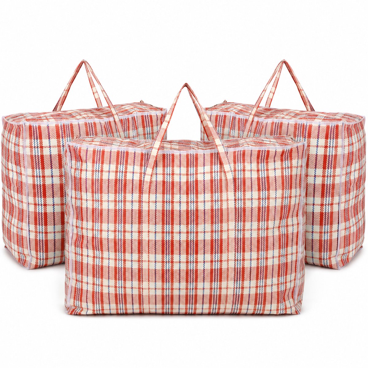 Opbergtas met Rits 150L – 3 Stuks Grote Opbergtassen – Big Shopper XL en Boodschappentas met Rits voor Dekbedden, Kleding, Wasgoed en Verhuizen – 70 x 40 x 56 cm
