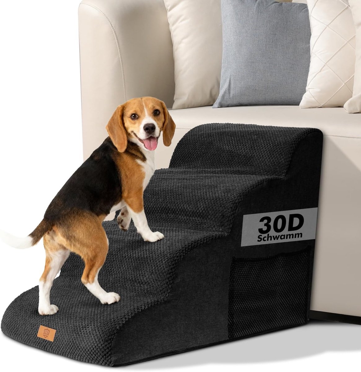 SnelShoppen - Honden Trap met 4 Treden, Anti-slip Honden Trap voor Kleine Honden, Hoogwaardige Spons, Wasbare Kat Trap voor Bed, Bank, Auto, 36° Helli