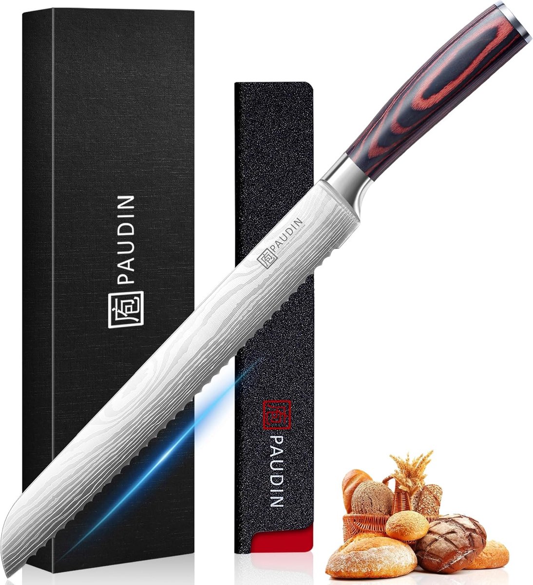 SnelShoppen - Broodmes 26 cm - Ultra-scherp golfsnijden - Hoogwaardige roestvrijstalen snijkant - Ergonomisch Pakkaholz handvat - Ideaal voor keuken,
