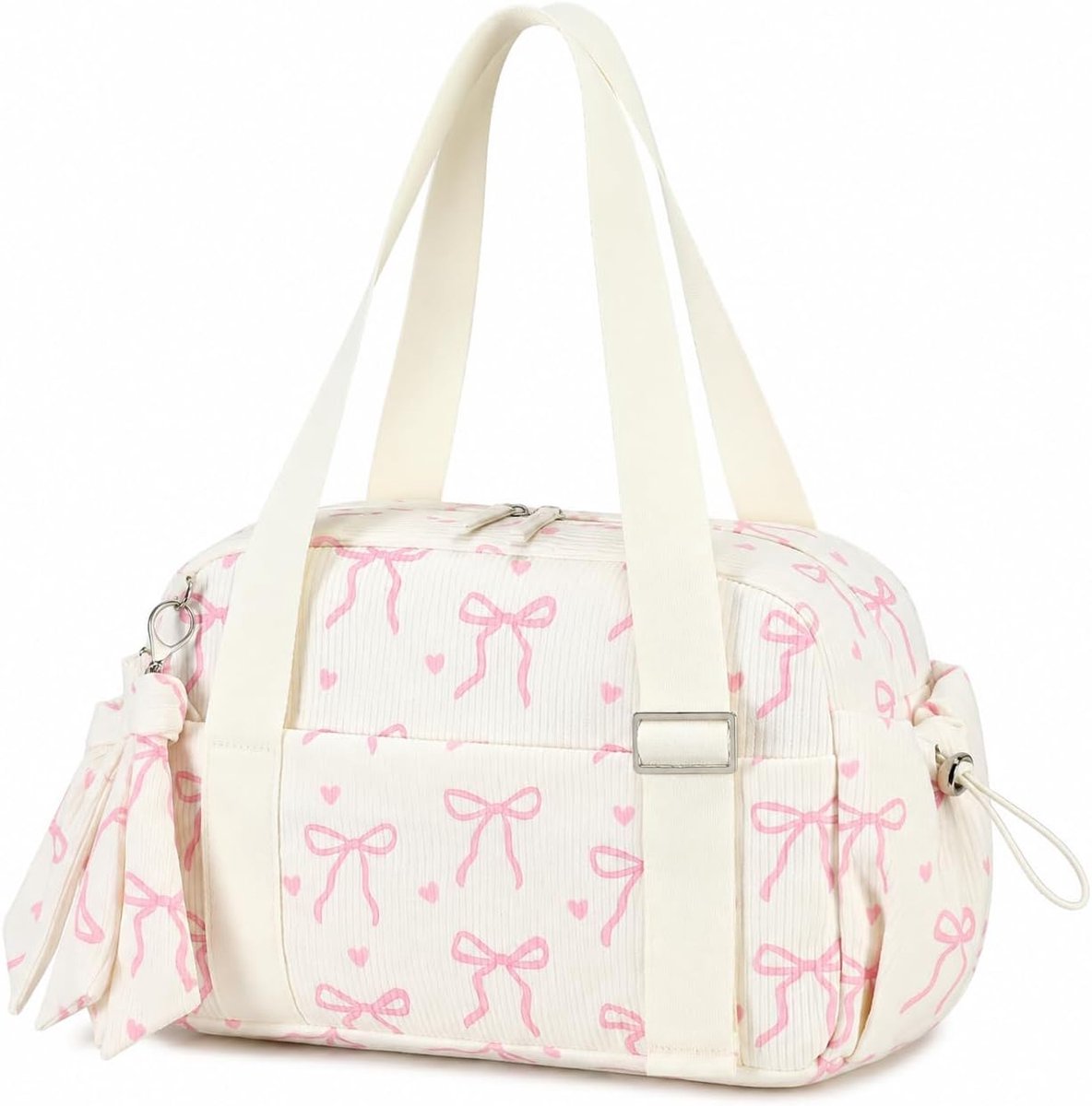SnelShoppen - LOIDOU Kleine Sporttas Dames - Schattige Corduroy Mini-Sporttas met Nat Vak - Roze Strikpatroon - Ideaal voor Yoga, Training en Dans - B