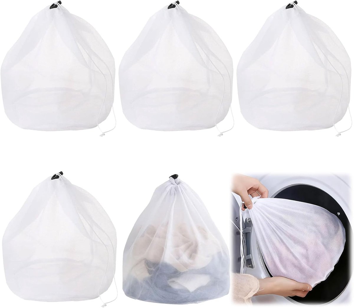 SnelShoppen - 5 Stuks Wasnetten voor Wasmachine - 30 x 40 cm, Fijnmazige Waszakken met Koordstopper voor Ondergoed, Sokken, Handdoeken en Meer