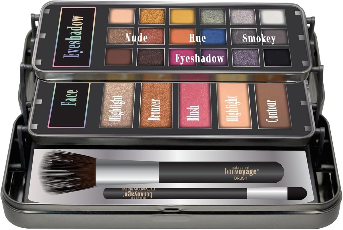 SnelShoppen - Professionele Make-up Set met Spiegel - 18 Oogschaduws, Blush, Bronzer, 2 Highlighters, Contour en Applicators - Draagbare Make-up Kit v