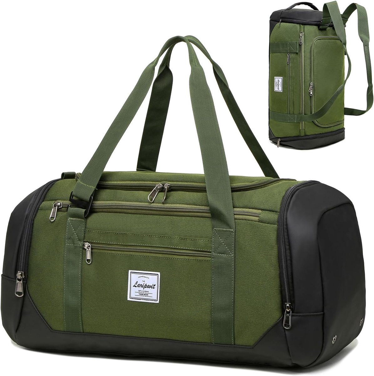 SnelShoppen - Sporttas voor Heren 40L met Schoenenvak en Natte Zak - Lichtgewicht Rugzak voor Weekend, Reizen, Fitness, Yoga, Groen