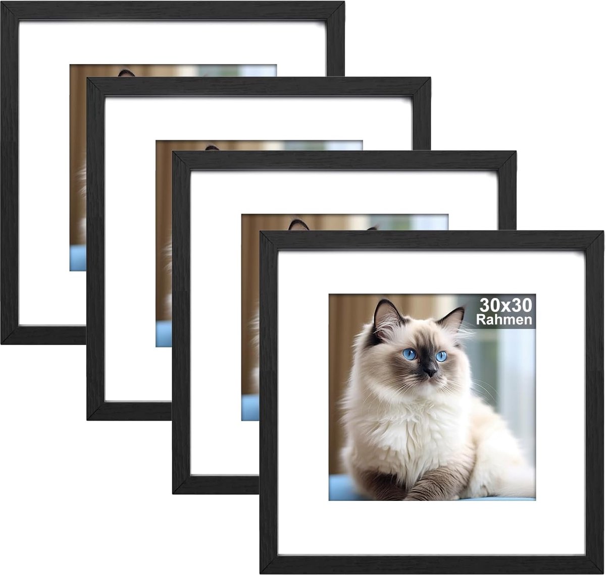 SnelShoppen - Set van 4 Fotolijsten 30x30 cm Zwart - Moderne Posterlijst voor Bureau, Woonkamer, Slaapkamer en Werkkamer - Multifunctioneel en Stijlvo
