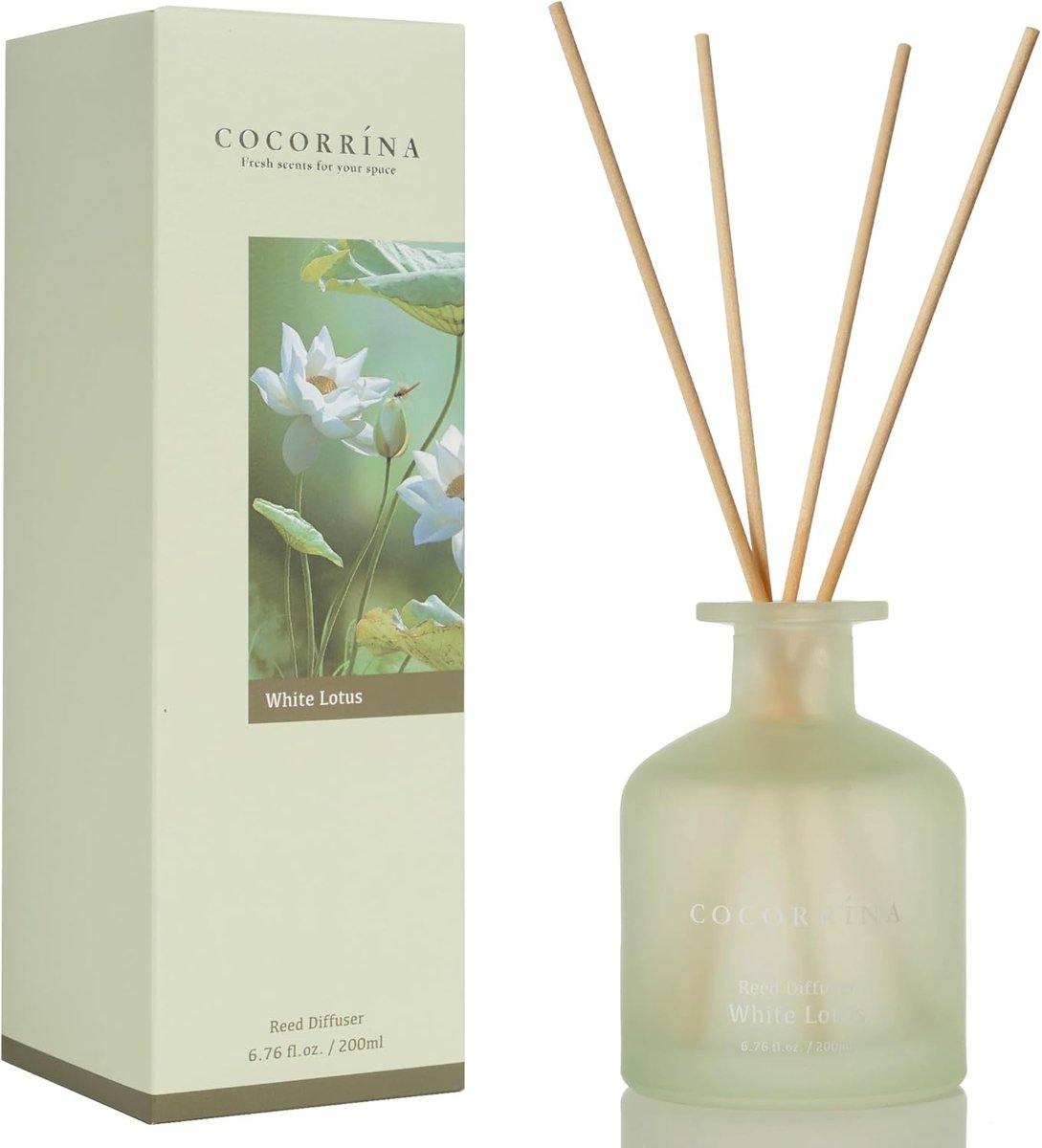 SnelShoppen - Witte Lotus 200ml Rietverspreider Set - Glazen Fles met Geurstokken - Luxe Geur voor Thuis & Kantoor - Ideaal voor Ontspanning en Stijlv