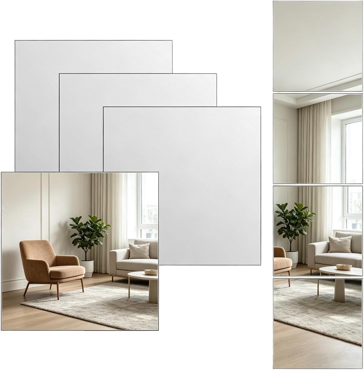 SnelShoppen - Zelfklevende Spiegel Set van 4, 30 x 30 cm, Acryl, Frameloze Badkamerspiegel zonder Boren, Veilig voor Kinderen, HD-Glaslook voor Badkam
