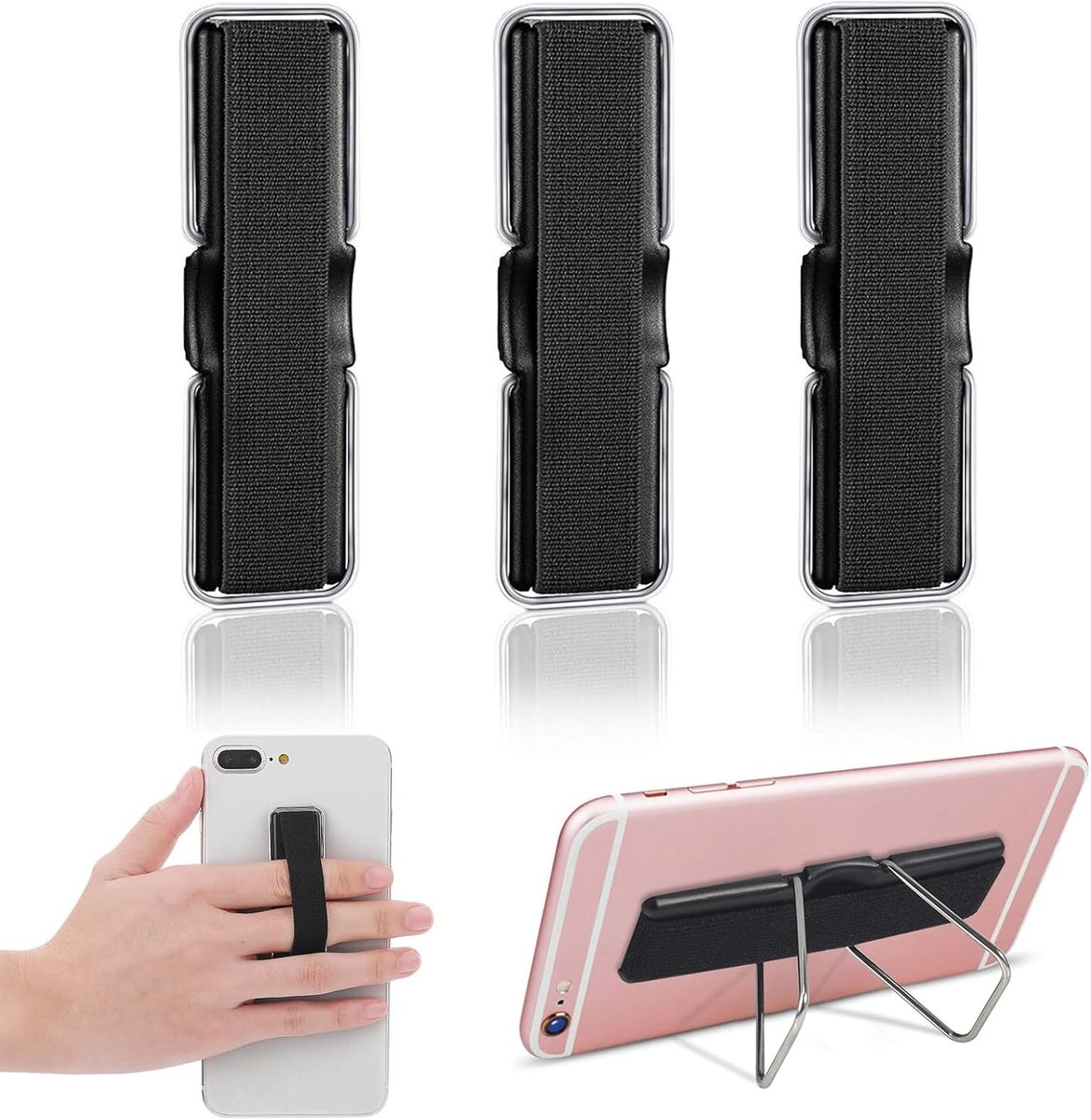 Thijox - 3-delige smartphone-vingerhouderset - Zelfklevende mobiele telefoongreep met elastische vingerhouder voor alle smartphones - Ideaal voor dage
