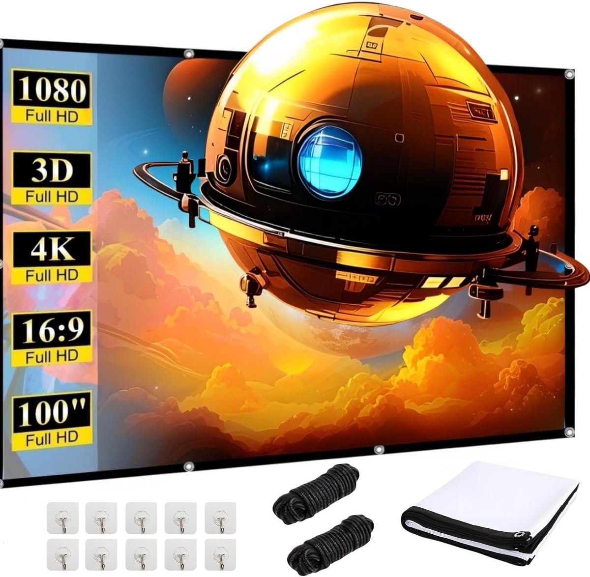 SnelShoppen - Projectiescherm 100 inch | 16:9 HD Opvouwbaar Projectiescherm voor Buiten en Camping | Dikker, Lichtdichter, Kreukvrij en Gemakkelijk te