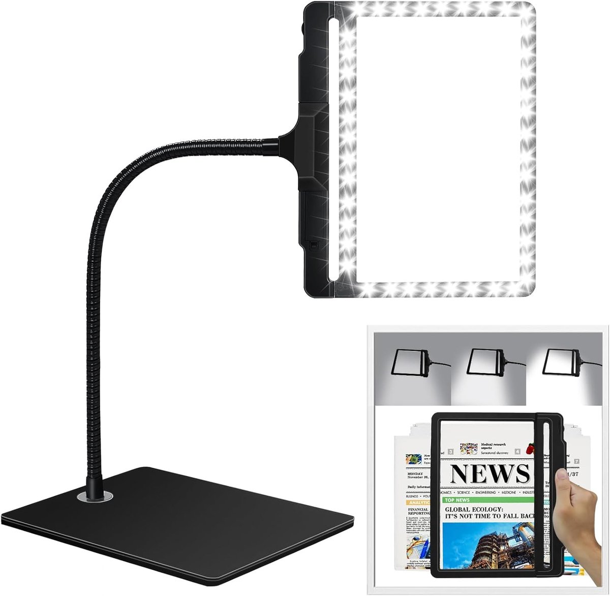SnelShoppen - Vergrootglas 5X met LED Licht en Verstelbare Stand voor Nauwkeurig Kijken, Perfect voor Hobby, Leesplezier en Detailwerk, Handig en Draa