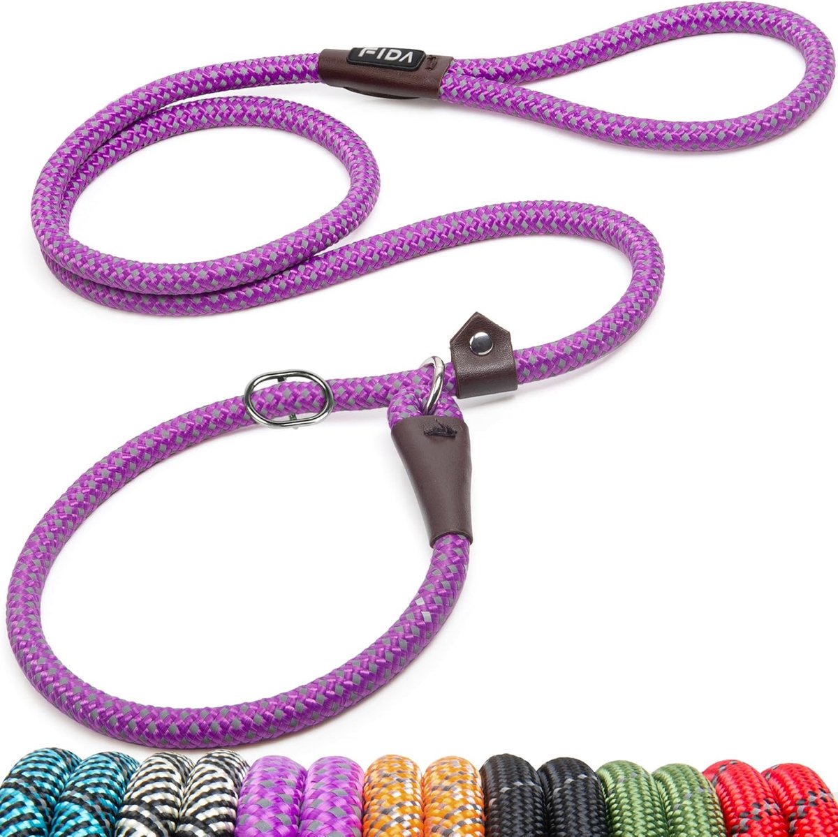 SnelShoppen - Hondenriem 1,8 m - Duurzaam en Weerbestendig Klimtouw - Slip Lead zonder Halsband of Harnas - Paars met Reflecterende Naden voor Gemakke