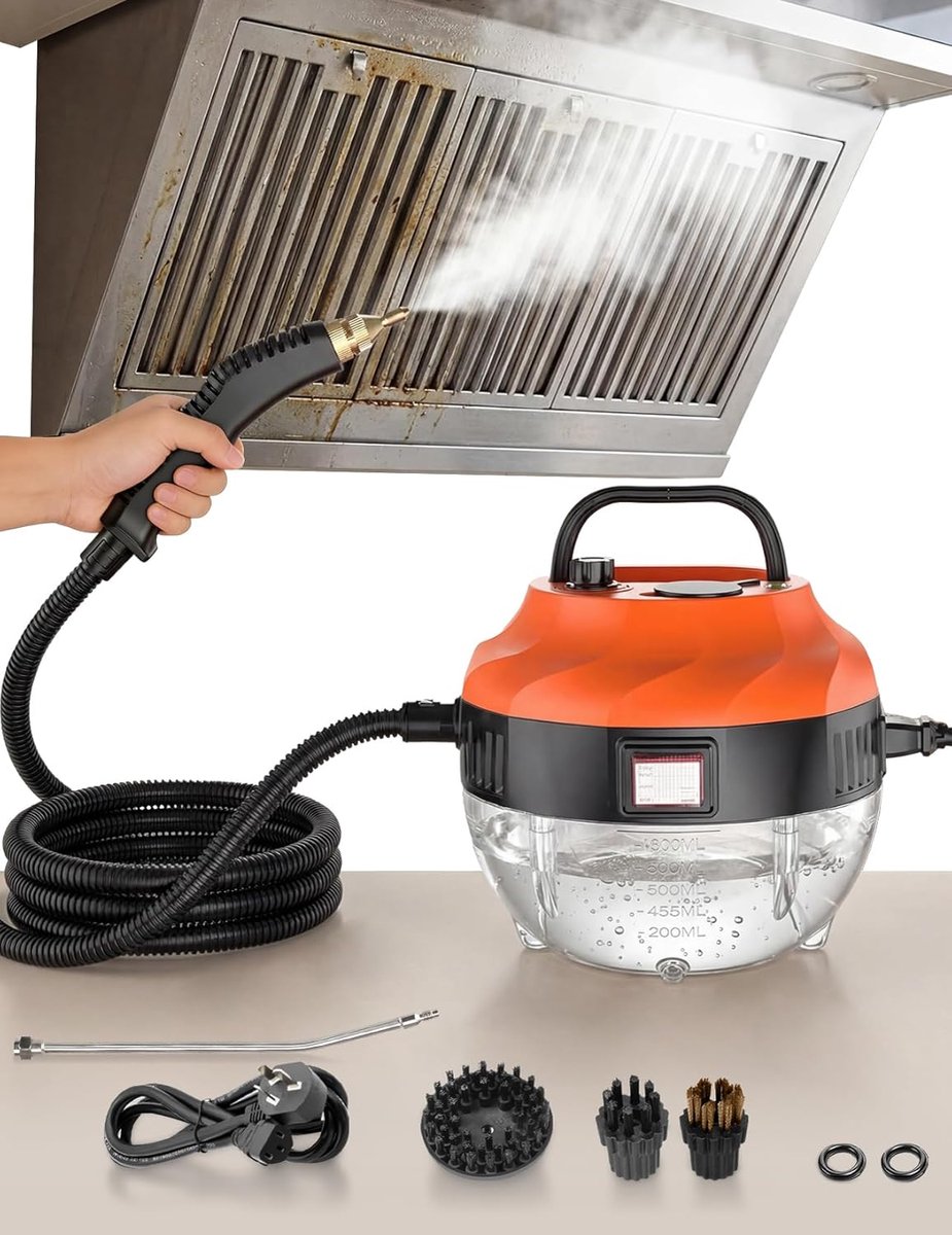 SnelShoppen - Draagbare Stoomreiniger 1500W | 105°C Hete Stoom | 6 Standen | 3 BAR | 1,3L Tank | Keuken, Badkamer, Auto - Oranje