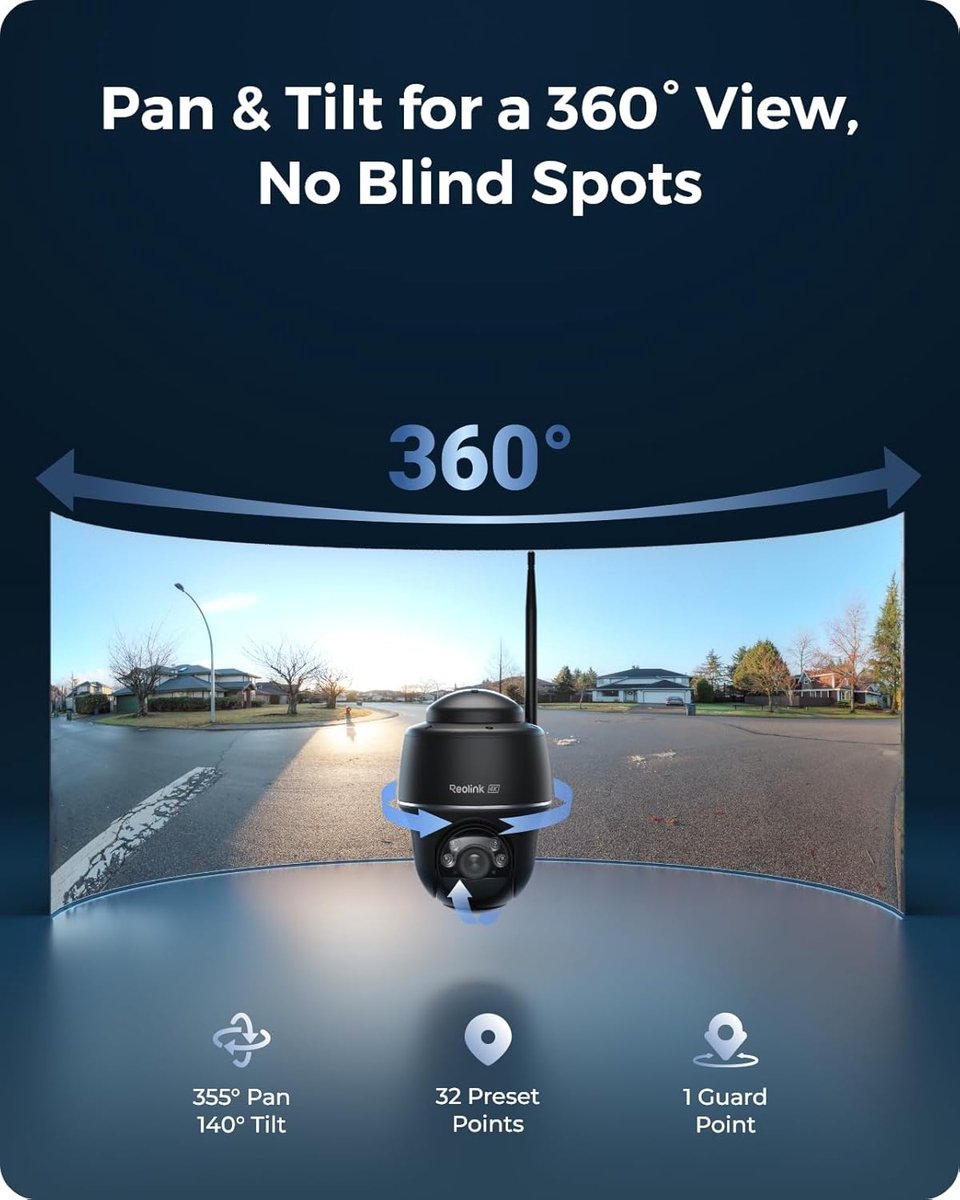 Thijox - 4K Bewakingscamera Buiten Zonne-energie 360° Pan/Tilt Camera met Automatische Tracking, Nachtzicht in Kleur, 2,4/5GHz WiFi 6, AI-detectie, Ar