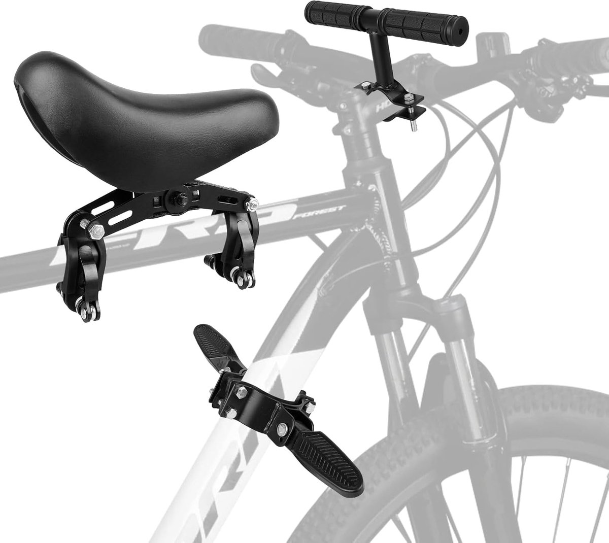SnelShoppen - Fietszitje voor Kinderen Voorop - Draagbaar Mountainbike Kinderzitje met Stuur en Pedaal - Ergonomisch, Verstelbare Hoogte, Afneembaar -
