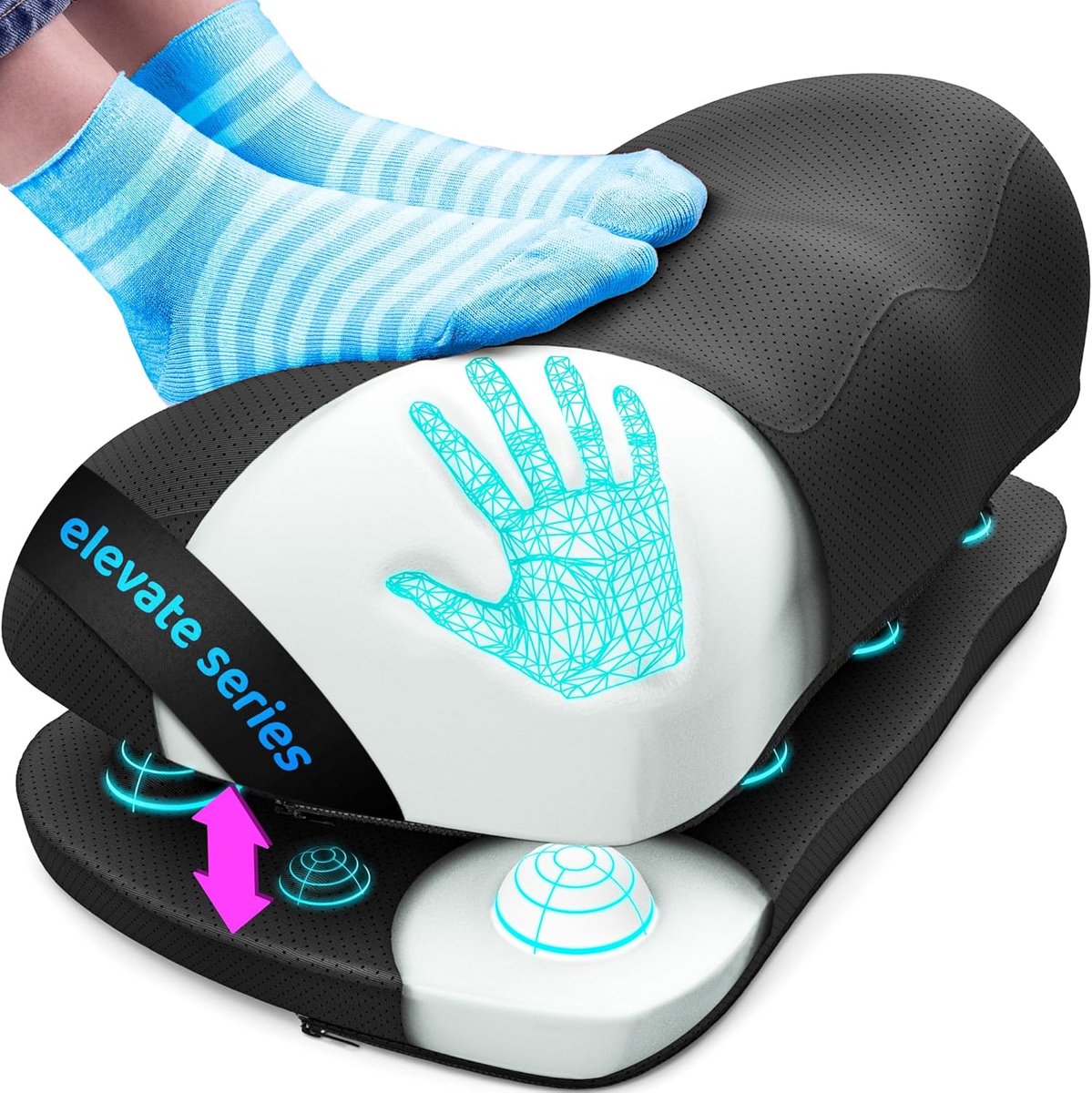 Thijox - Ergonomische Voetsteun voor Bureau - In Hoogte Verstelbaar - Memory Foam met Massageknooppunten - Vermindert Pijn en Verbetert Houding - Perf