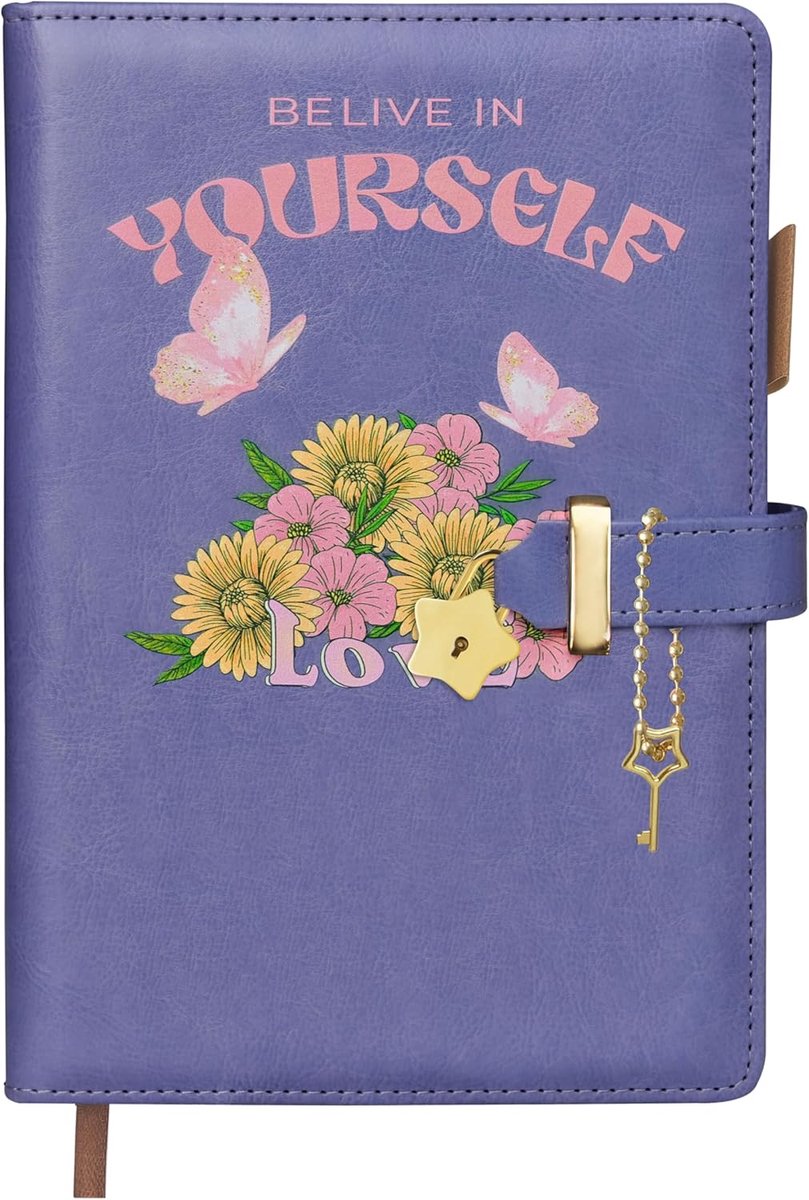 Thijox - A5 Dagboek met Slot, Notitieboek PU-leer, 200 pagina's 100gsm Papier, Paars, Perfect voor Meisjes en Vrouwen, Ideaal voor Dagelijkse Notities