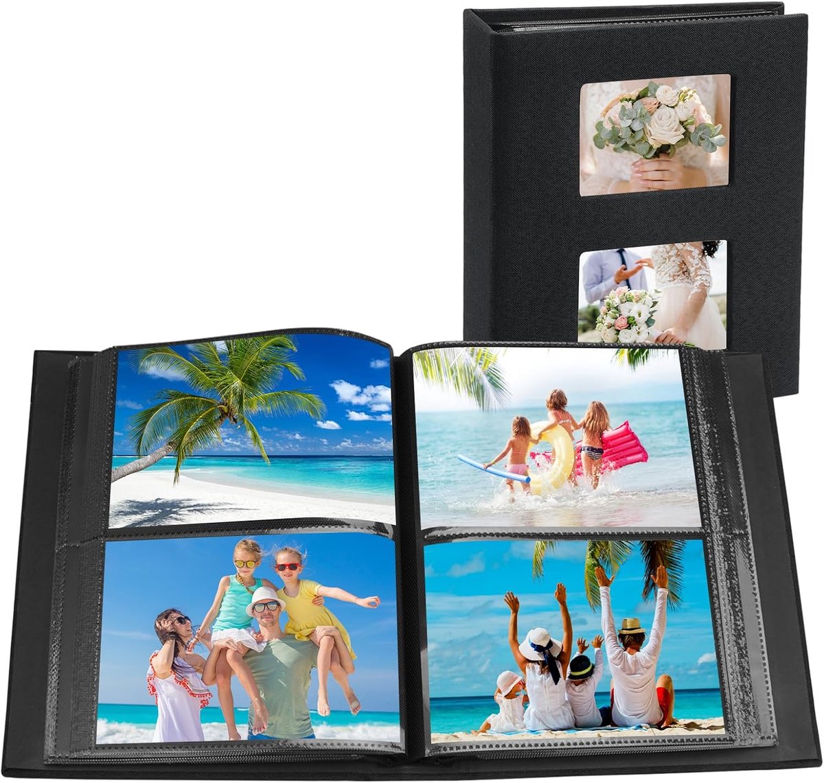 SnelShoppen - Fotoalbum Insteekalbum 10 x 15 cm voor 200 Foto's | Hoogwaardig Linnen Familiealbum, Bruiloft, Jubileum, Babygroeialbum, Zwart