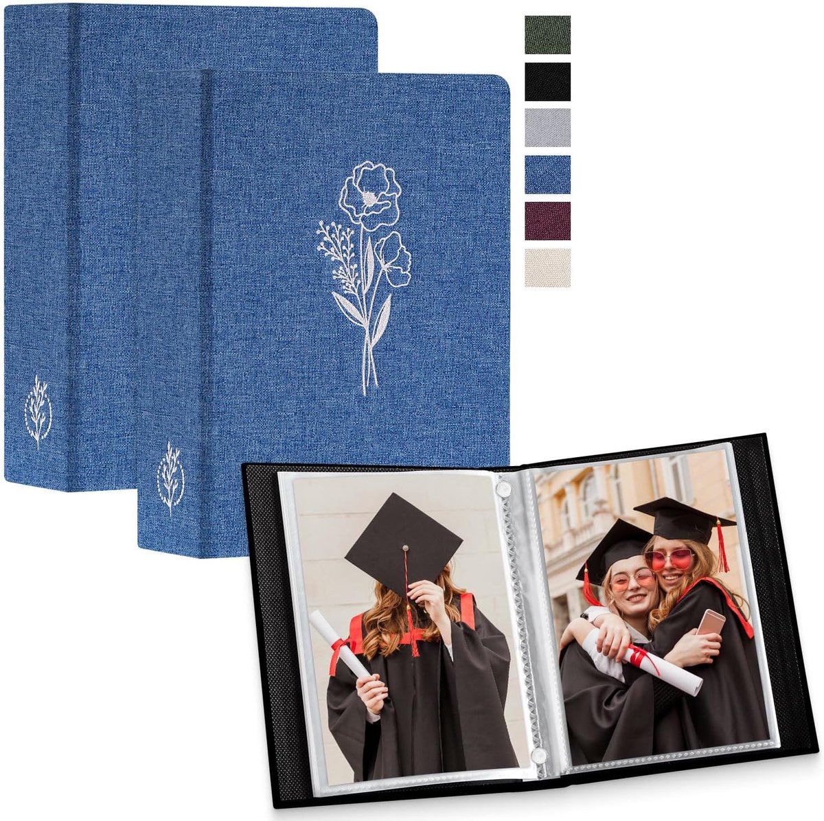 SnelShoppen - Fotoalbum 13 x 18 cm, 52 stuks, 2 verpakkingen, klein insteekalbum voor portretfoto's, blauw linnen/leer, ideaal voor feesten en herinne