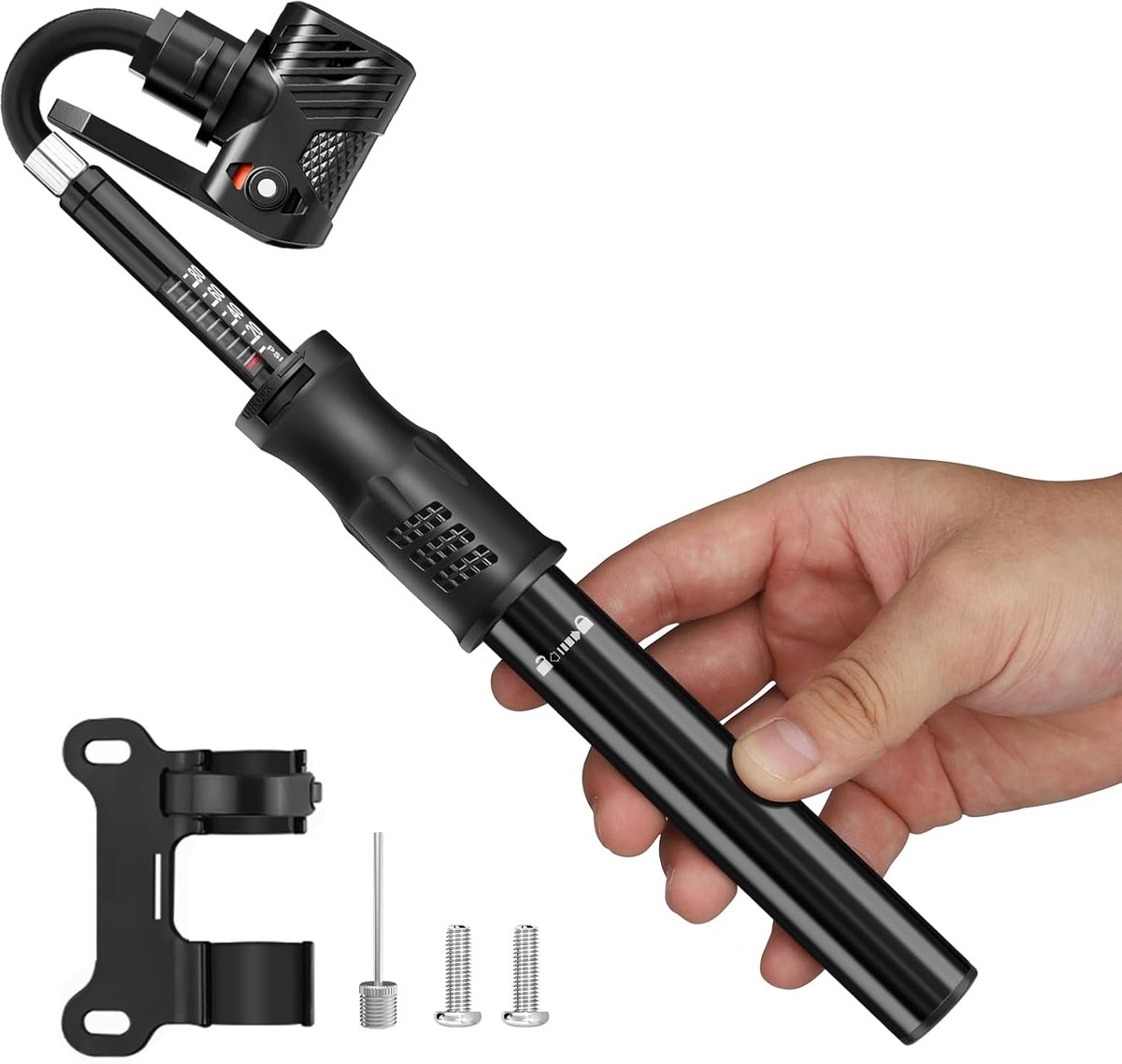 SnelShoppen - Fietspomp met Manometer 100 PSI - Draagbare Aluminium Mini Luchtpomp voor Presta en Schrader Ventiel - Ideaal voor Mountainbike, Racefie