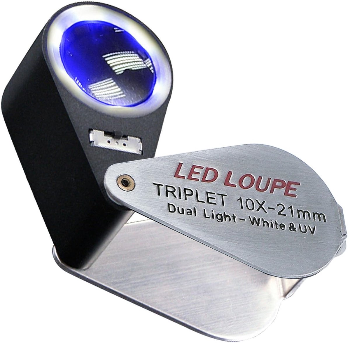 SnelShoppen - Mini Folding Jewellers Eye Loupe Vergrootglas 10x met UV-Licht en 6 LED Lampjes voor Edelstenen, Sieraden, Munten, Postzegels, Hobby en