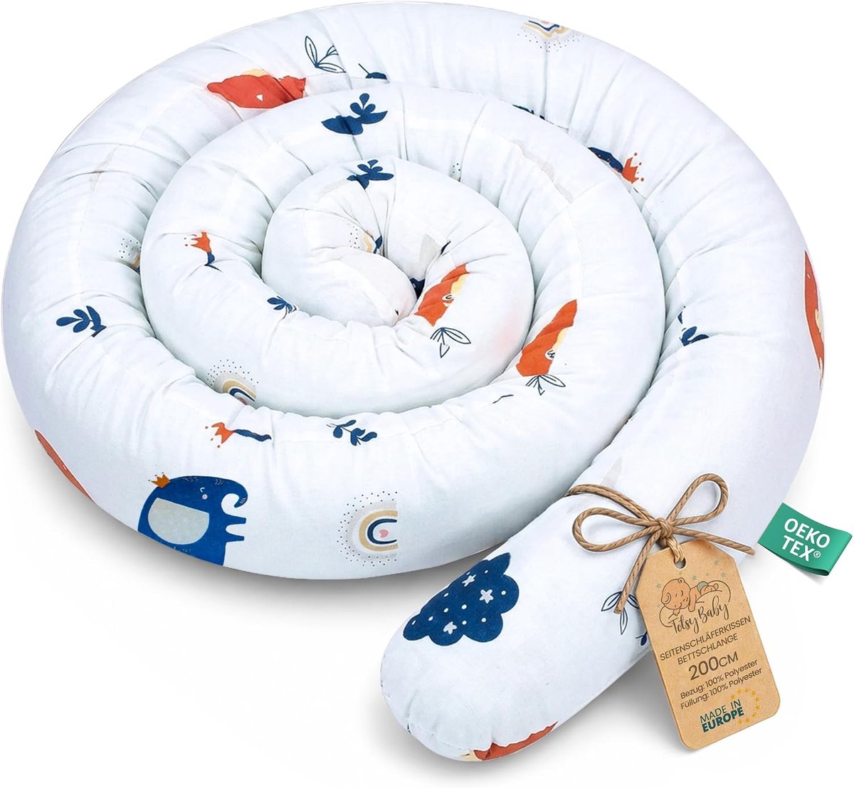 SnelShoppen - XXL Bedslang Bedkussen Voedingskussen Bedrol Bedrandbescherming Sierkussen Bedomranding Slang XL Handgemaakt Marineblauw met Regenboog 2