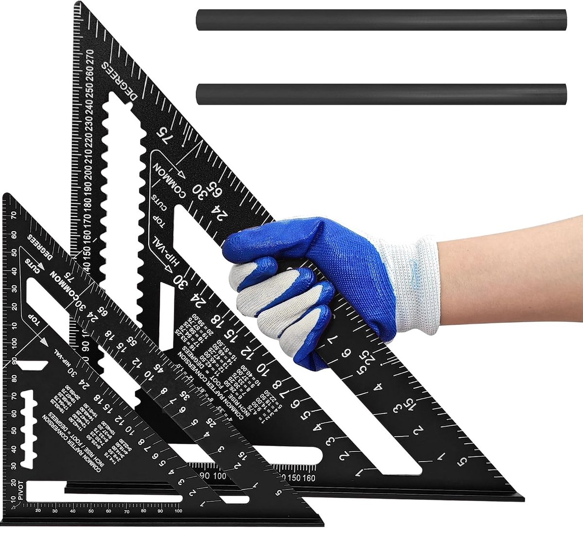 SnelShoppen - 2-delige Carpenter's Square Set, Precisie Gradenboog & Aanslaghoek, 180 mm & 300 mm, Metaal Try Square voor Exacte 45° & 90° Metingen, Z