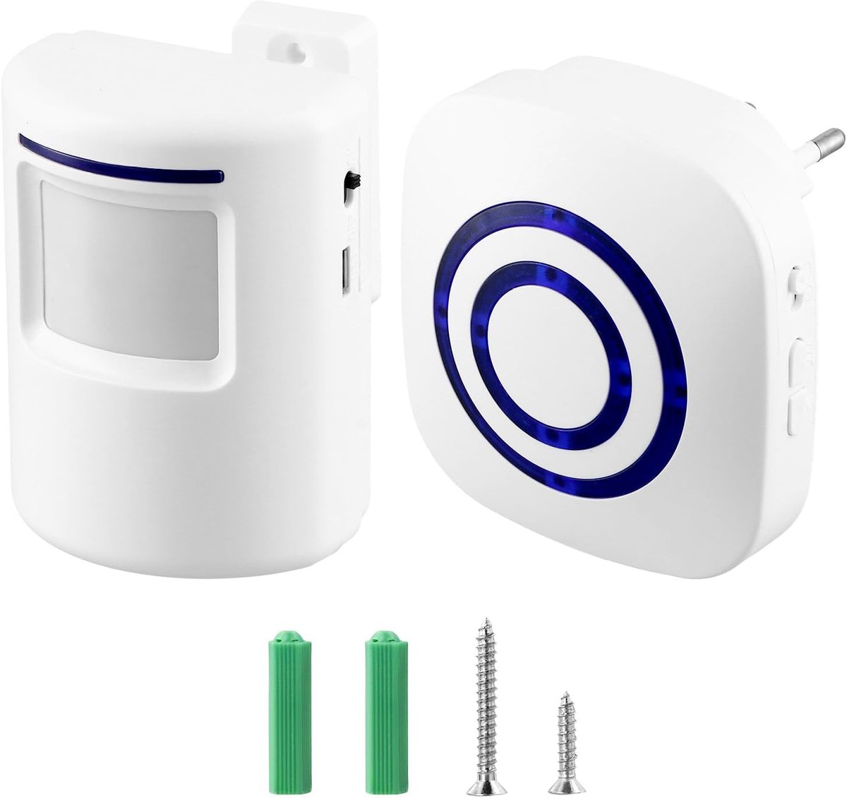SnelShoppen - Draadloze Doorgangsdetector met 38 Beltonen, PIR Bewegingssensordetector & Ontvanger - Alarmsysteem voor Winkel, Camper, Huis, Garage