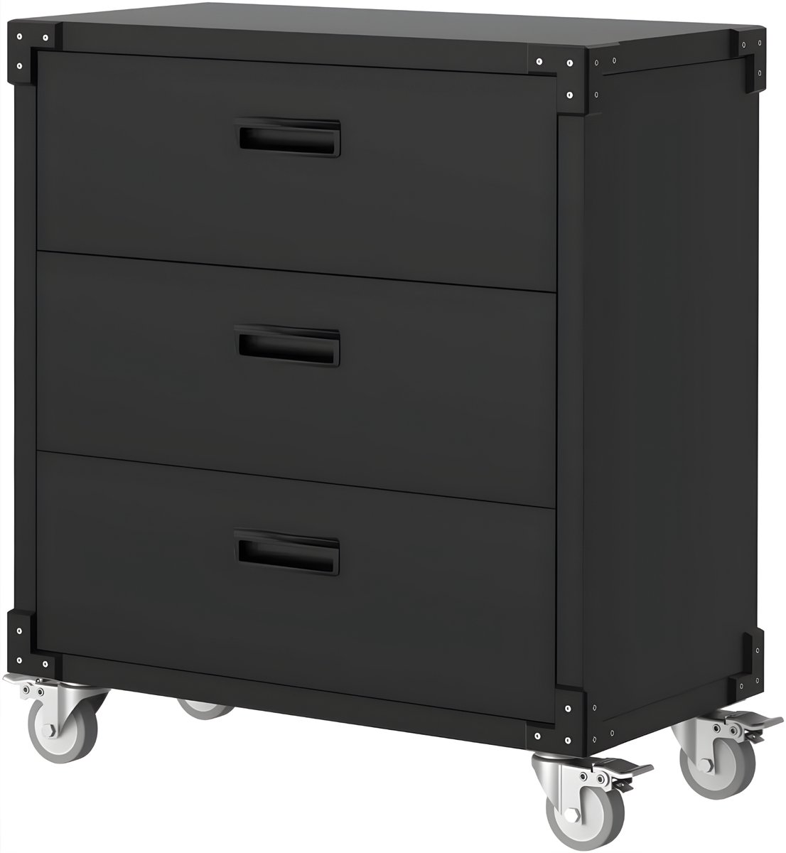 Gereedschapskast met 3 laden - Mobiele stalen tool trolley met wielen - voor garage, werkplaats en magazijn - Zwart, 80 x 42 x 90 cm