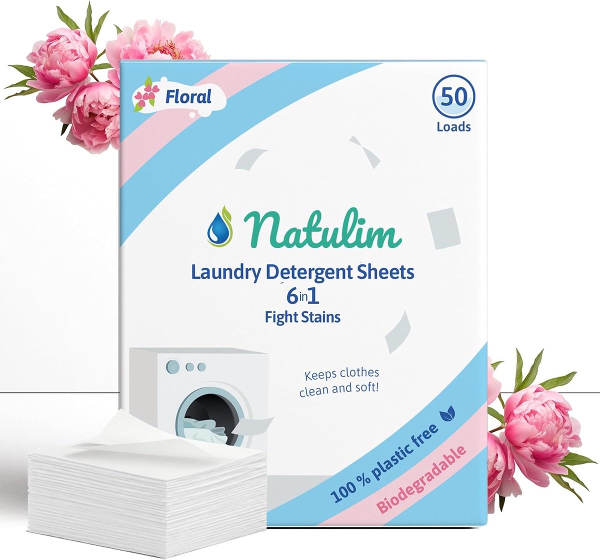Thijox - Wasmiddelstrips 50 Wasbeurten - Ecologisch, Hypoallergeen, Wasverzachter Effect, Bloemige Geur, Ideaal voor Gevoelige Huid, Zonder Parabenen