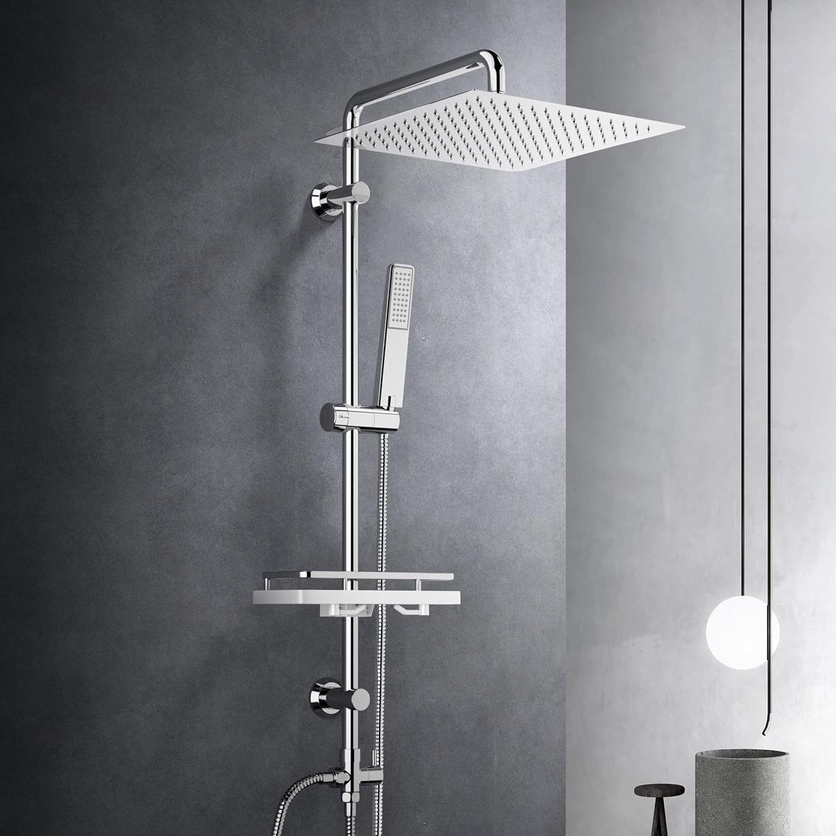 SnelShoppen - Regendouche Douchesysteem met Legplank, XXL Hoofddouche 30x30 cm, Roestvrij Staal, Modern Design zonder Douchekraan