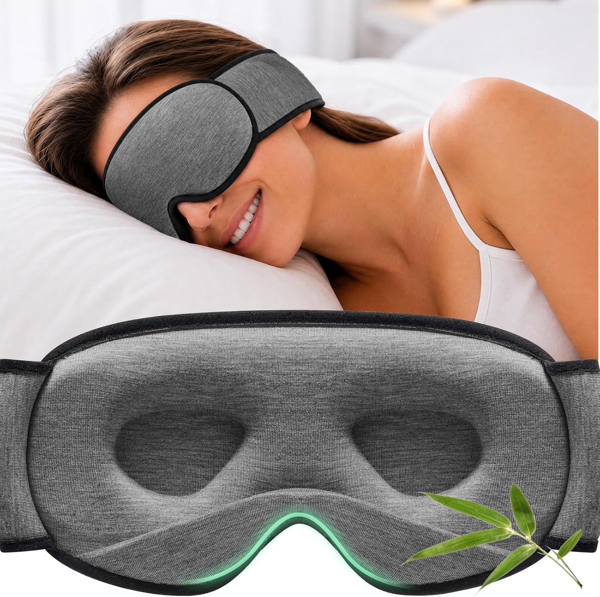SnelShoppen - Ultra Comfort Slaapmasker Bamboe-Viscose, Drukvrije 3D Slaapbril met Verstelbare Band voor Zijslapers, Lichtblokkerend en Ademend, Donke