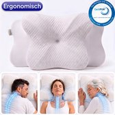 Rustiva® Vlinderkussen tegen Nekklachten - Orthopedisch Ergonomisch Hoofdkussen - Apneu Slaapkussen - Verkoelend Memory Foam - Voor Rug-, Zij- en Buikslapers - 2 Hoogtes