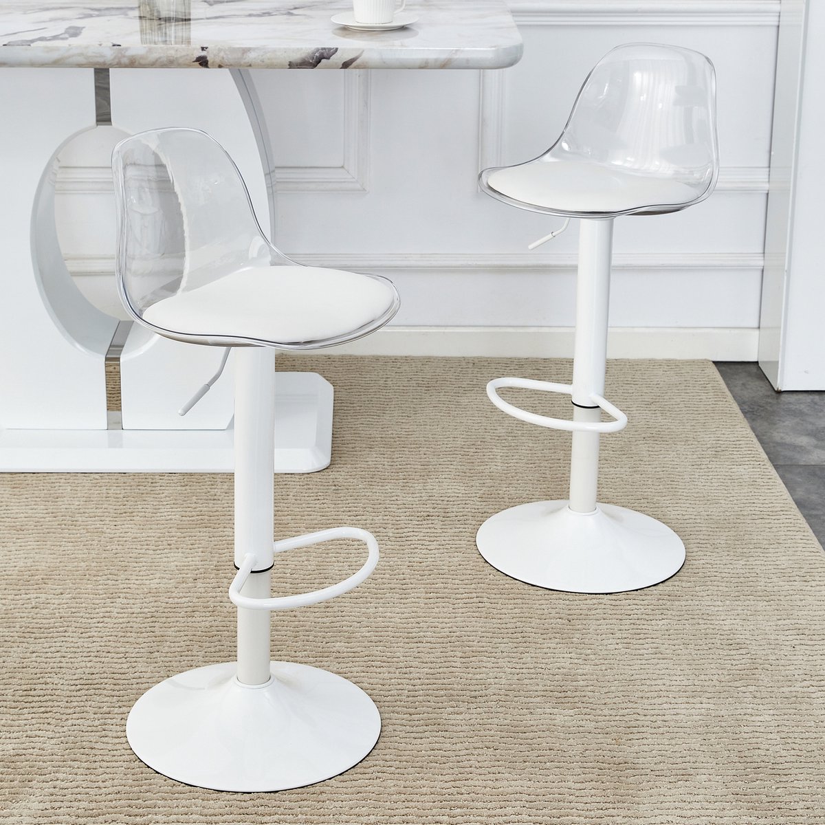MODENUIT Barkruk 82-104 cm - Verstelbaar En 360 Graden Draaibaar - Voor Bar En Balie - Metaal Wit