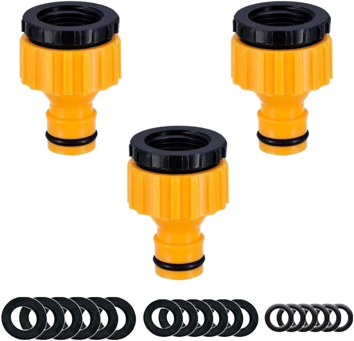 SnelShoppen - 3 Pack Tuinslang Kraan Connector - BSP Draadverbinder voor 3/4" & 1/2" Tuinkraan Adapter met 18 Stuks Vervangende Afsluitringen - Duurza