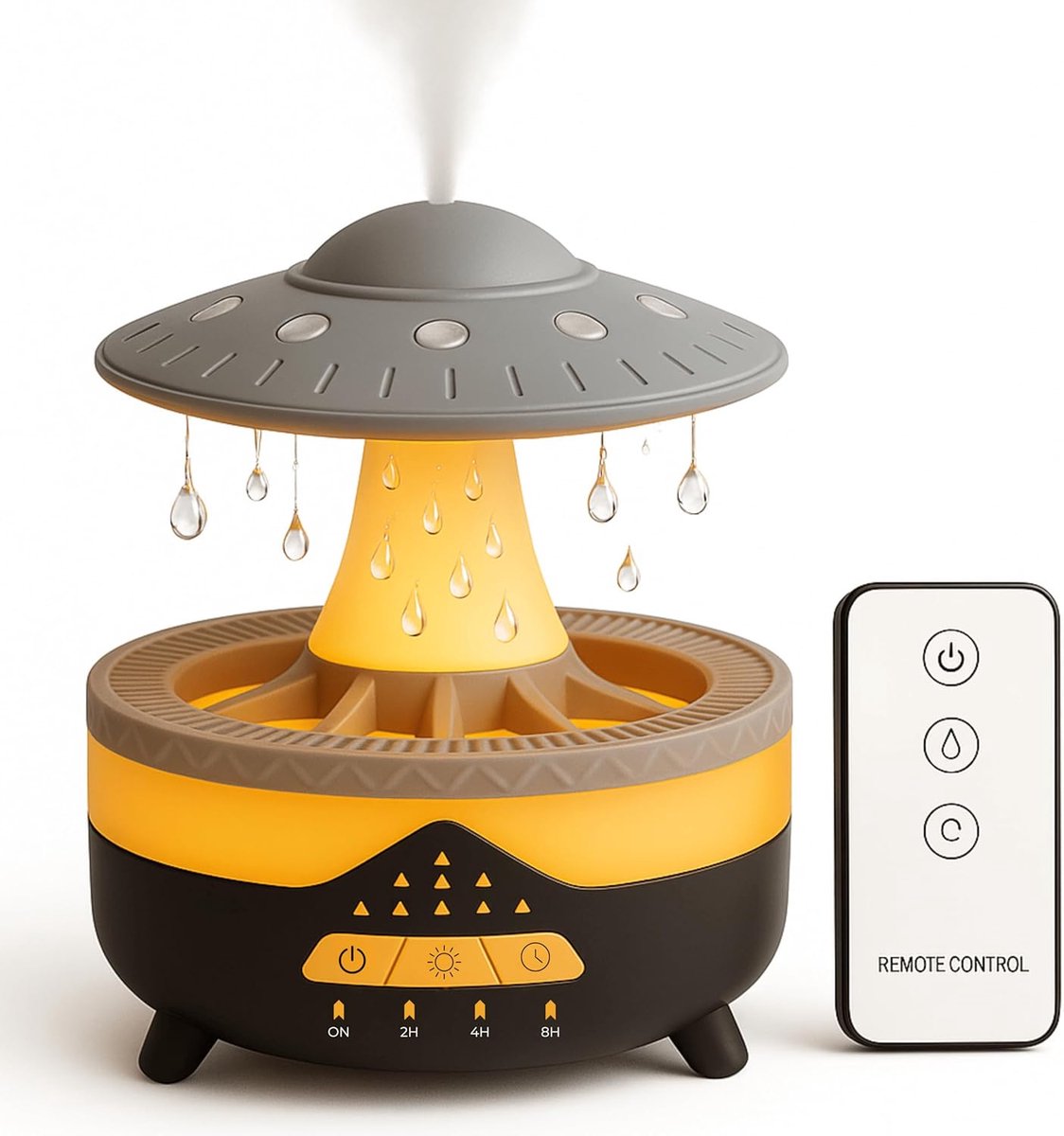 SnelShoppen - Raindrop-Ufo Aroma Diffuser - Aroma Diffuser met 4 Lichtopties, 350ml Capaciteit, Nebulizer, Luchtbevochtiger voor Aromatherapie, Relaxa