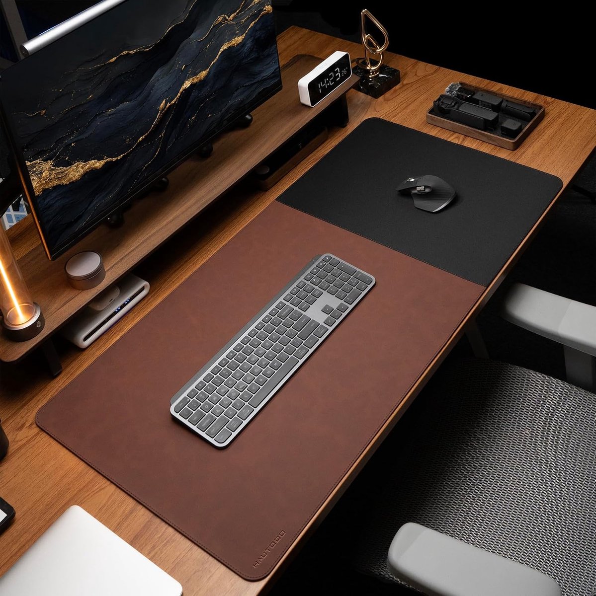 SnelShoppen - Cork Desk Mat 80x40 cm, Vintage Bruin PU Leer en Stof, Grote Niet-Slip Bureauonderlegger met Randbescherming voor Thuis en Kantoor