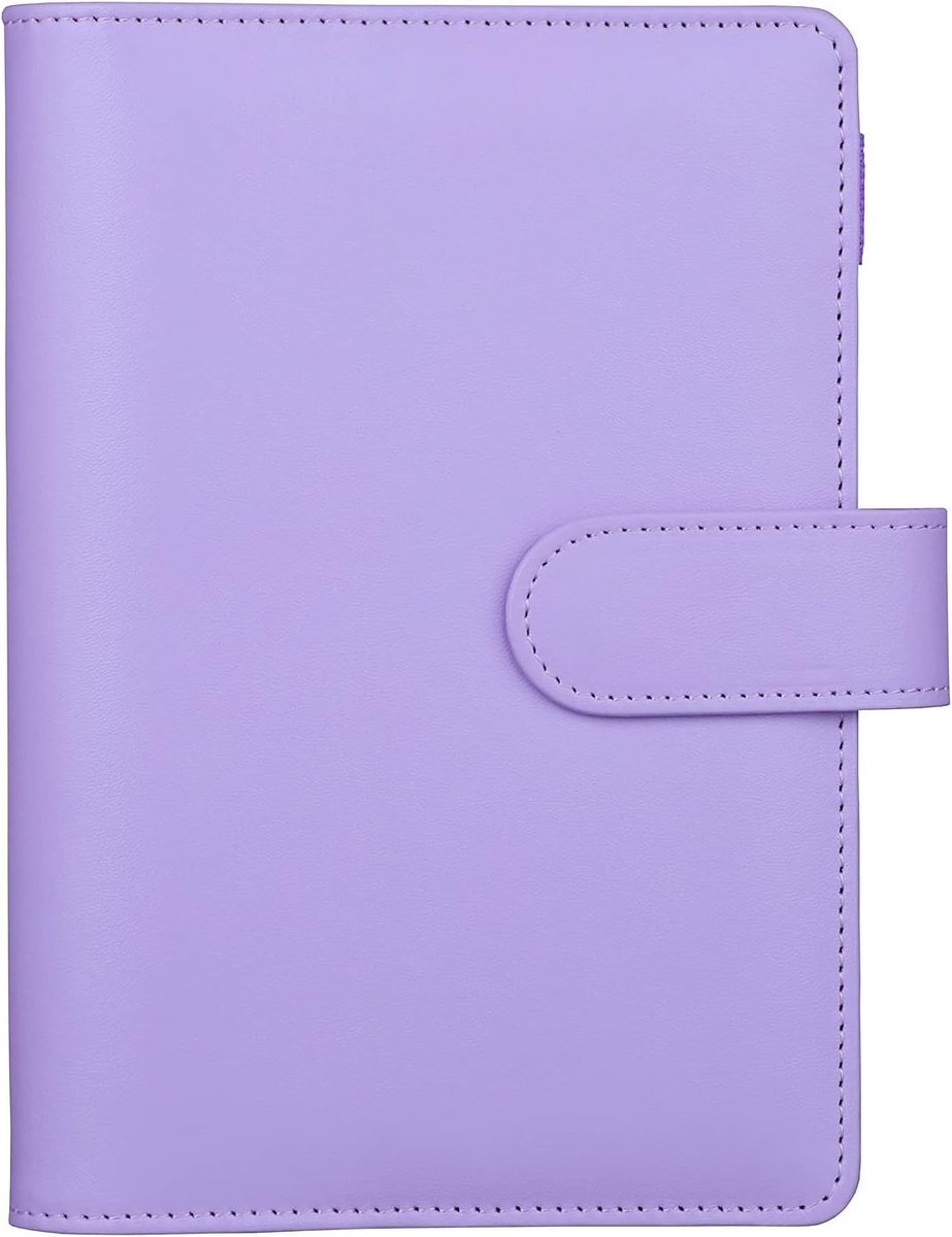 SnelShoppen - A6 PU Leren Notitieboek, Vervangbare 6 Ringmap voor A6 Vulling, Budget Enveloppen, Persoonlijke Planner, Paarse Ring Cover met Magnetisc