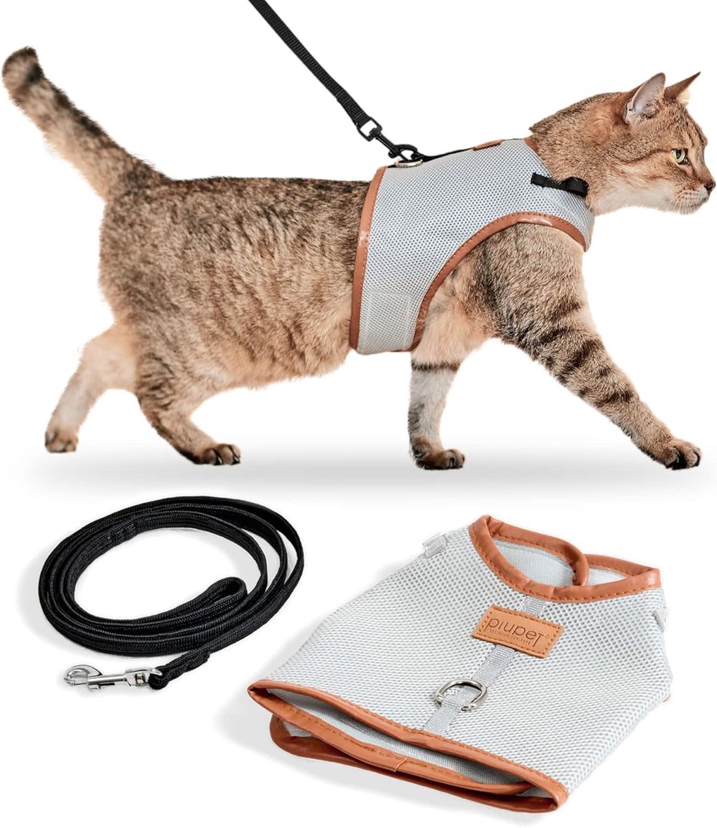 SnelShoppen - Cat Harness met Leash 1.2m - Veilige en Robuuste Kattenharnas - Maat M (Halsgirth 24-28cm, Borst 40-44cm) voor Wandelen en Buiten
