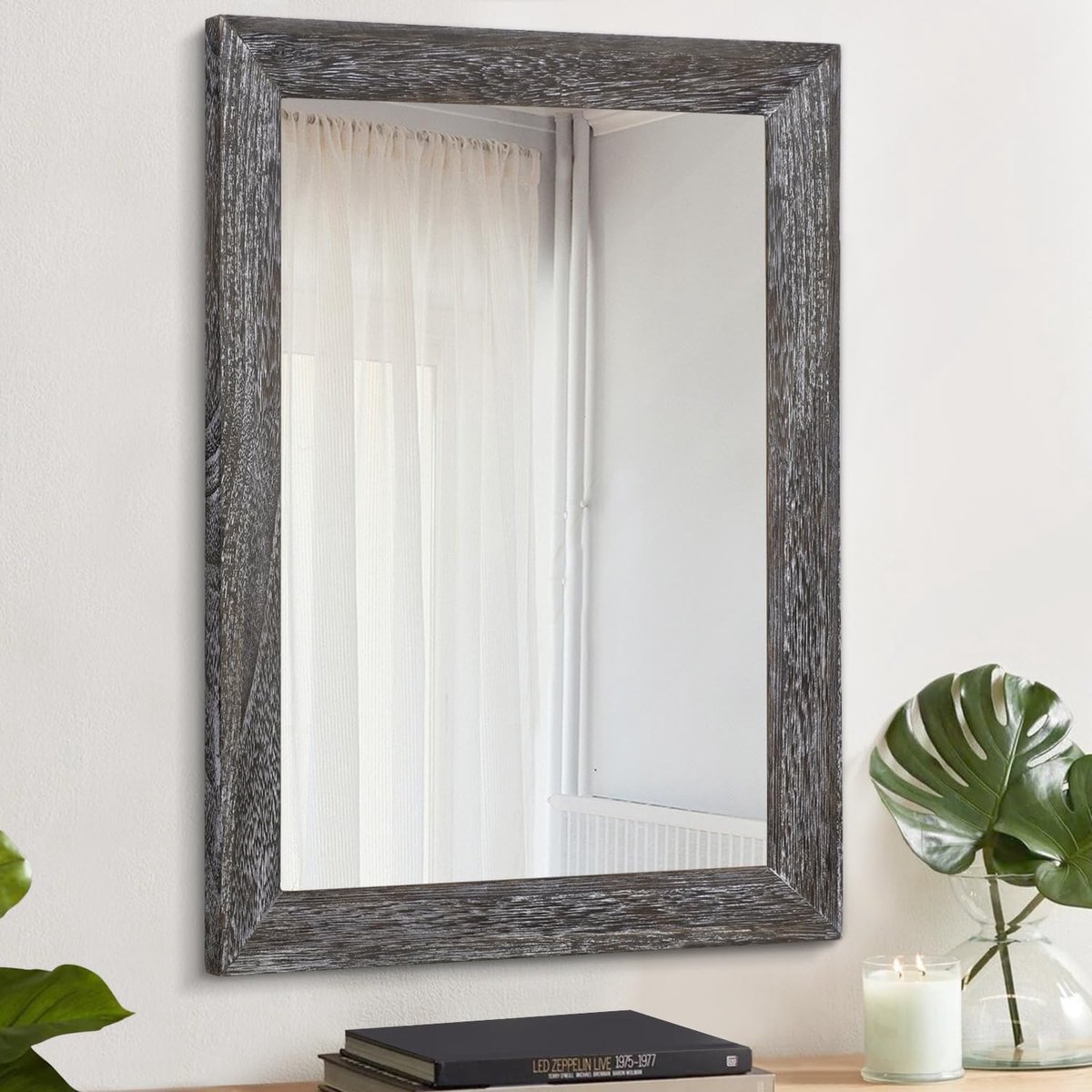 SnelShoppen - AAZZKANG Houten Frame Wand Spiegel - Rectangulaire Rustieke Decoratieve Boerderij Spiegel voor Slaapkamer, Badkamer - Hangdecoratie in D