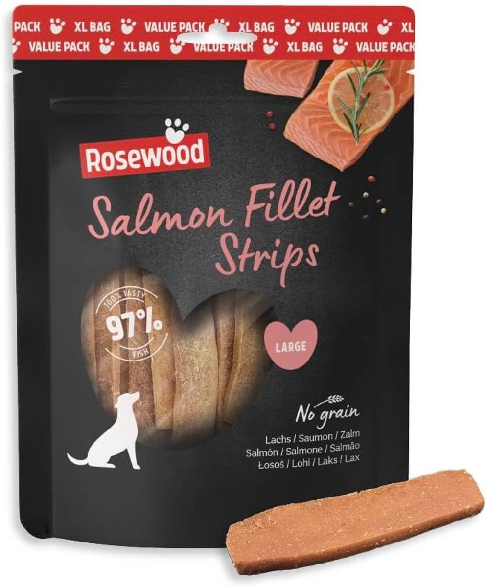 SnelShoppen - Zachte Hondensnack Zalm Filet Strips Large 400g - Eiwitrijk, Vetarm, Graanvrij, Zonder Kunstmatige Stoffen - Perfect voor Training en Be